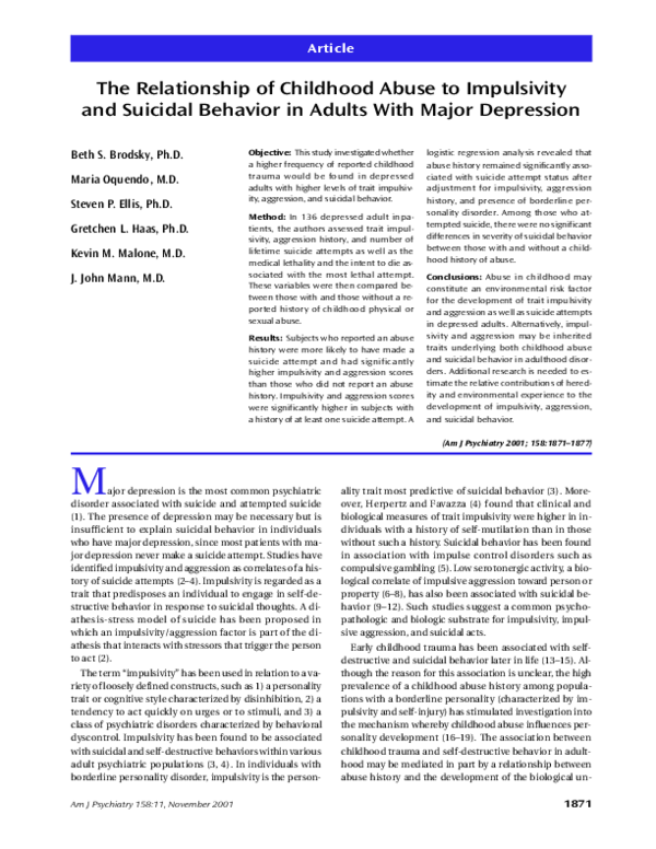 (PDF) The Relationship of Childhood Abuse to Impulsivity and Suicidal ...