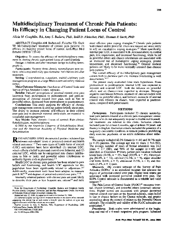 (PDF) Multidisciplinary treatment of chronic pain patients: Its ...