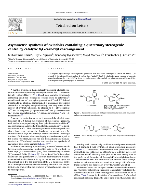 (PDF) Asymmetric synthesis of oxindoles containing a quaternary ...