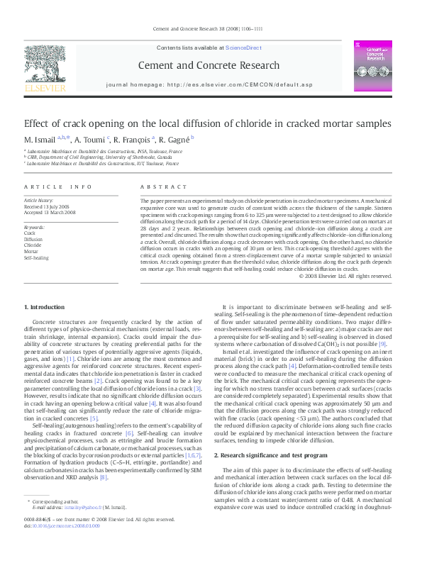 (PDF) Effect of crack opening on the local diffusion of chloride in ...