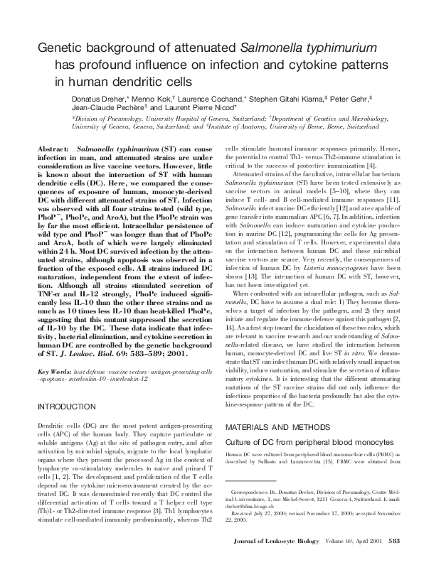(PDF) Genetic background of attenuated Salmonella typhimurium has ...
