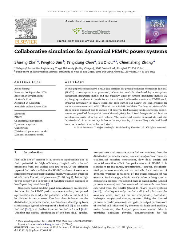 (PDF) Collaborative simulation for dynamical PEMFC power systems