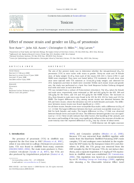 (PDF) Effect of mouse strain and gender on LD50 of yessotoxin