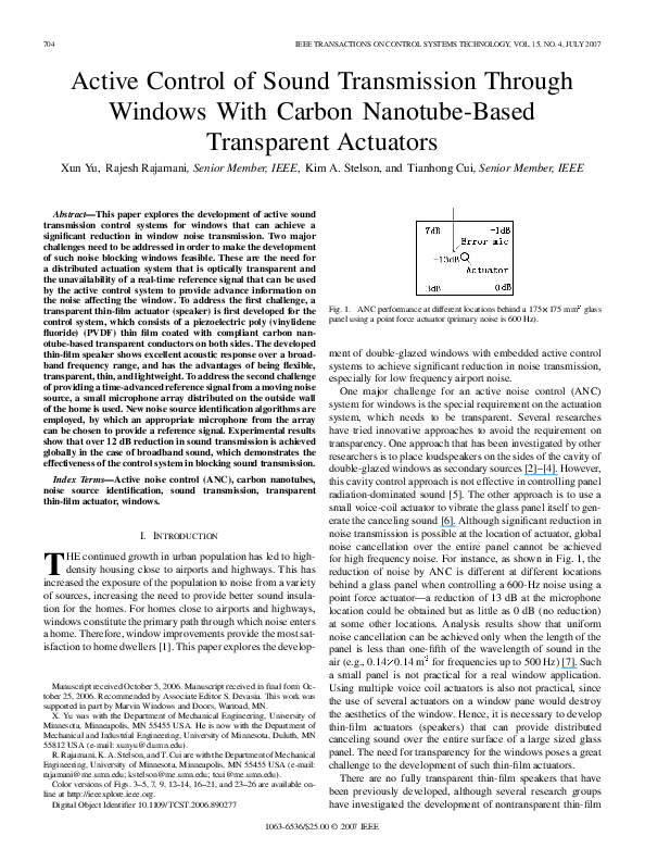 (PDF) Active Control of Sound Transmission Through Windows With Carbon ...