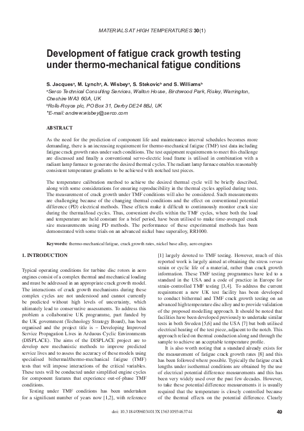 (PDF) Development of fatigue crack growth testing under thermo ...