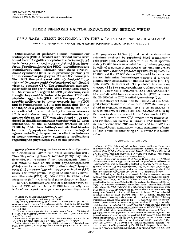 (PDF) Tumor necrosis factor induction by Sendai Virus