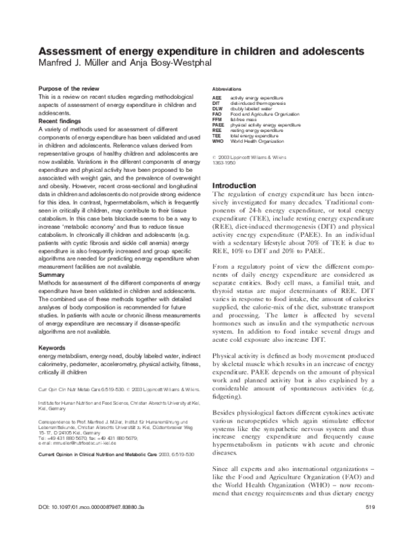 (PDF) Assessment of energy expenditure in children and adolescents