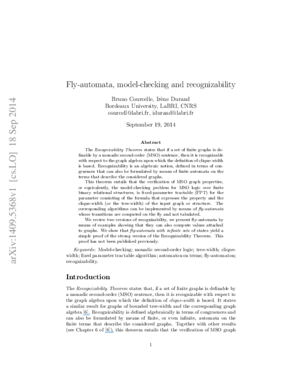 (PDF) Fly-automata, model-checking and recognizability