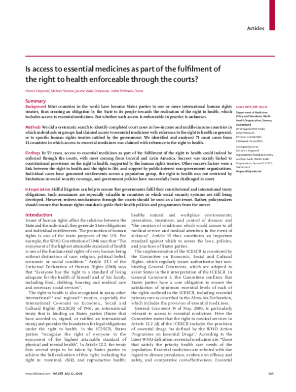 (PDF) Is access to essential medicines as part of the fulfilment of the ...