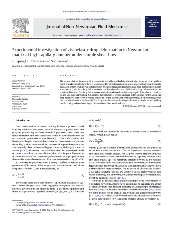 (PDF) Experimental investigation of viscoelastic drop deformation in ...