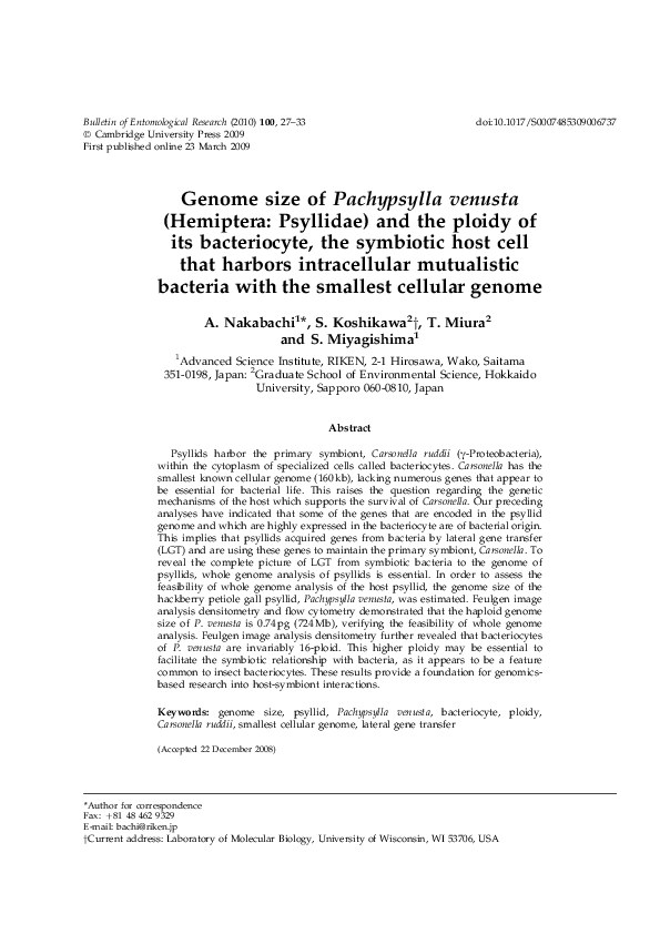 (PDF) Genome size of Pachypsylla venusta (Hemiptera: Psyllidae) and the ...