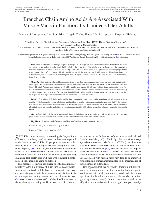 (PDF) Branched Chain Amino Acids Are Associated With Muscle Mass in ...