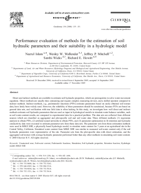 (PDF) Performance evaluation of methods for the estimation of soil ...