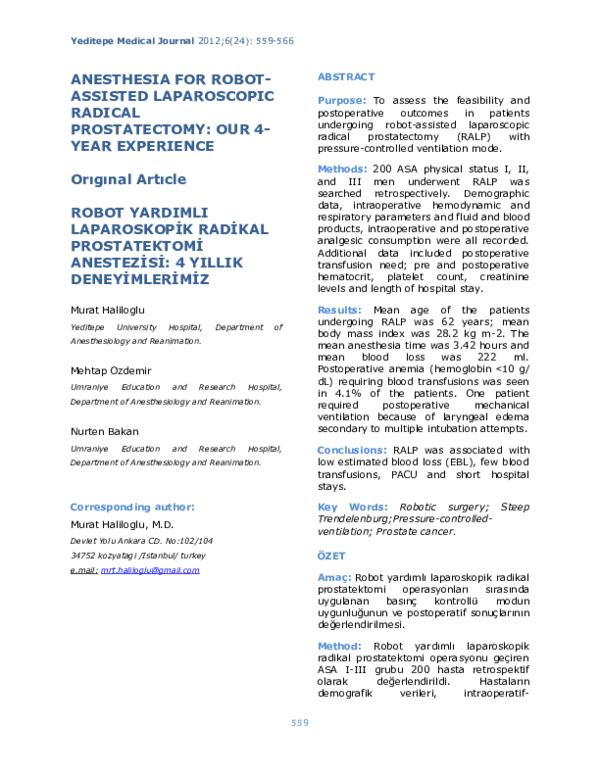 (PDF) Robotic perineal radical prostatectomy | Ali ihsan Taşçı ...