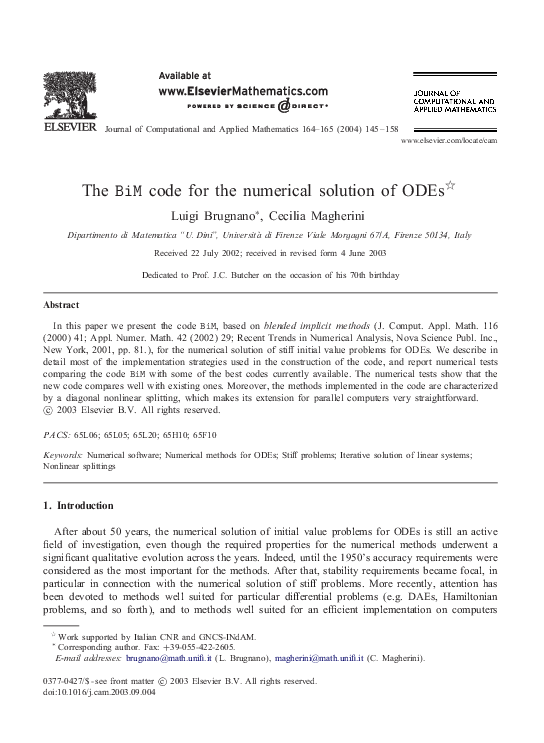 (PDF) The BiM code for the numerical solution of ODEs