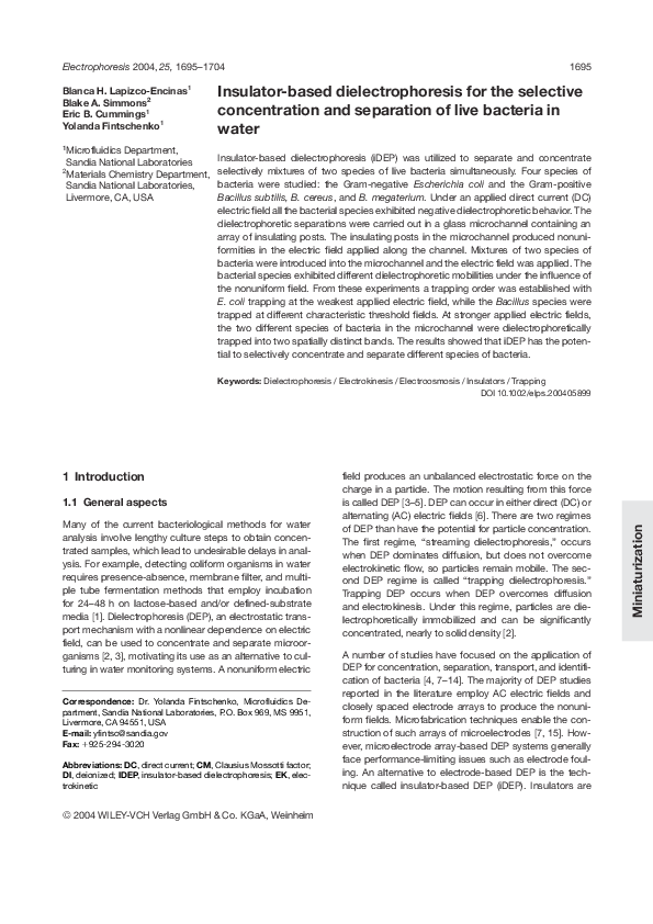 (PDF) Insulator-based dielectrophoresis for the selective concentration ...