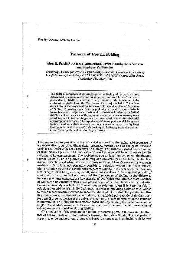(PDF) Pathway of protein folding