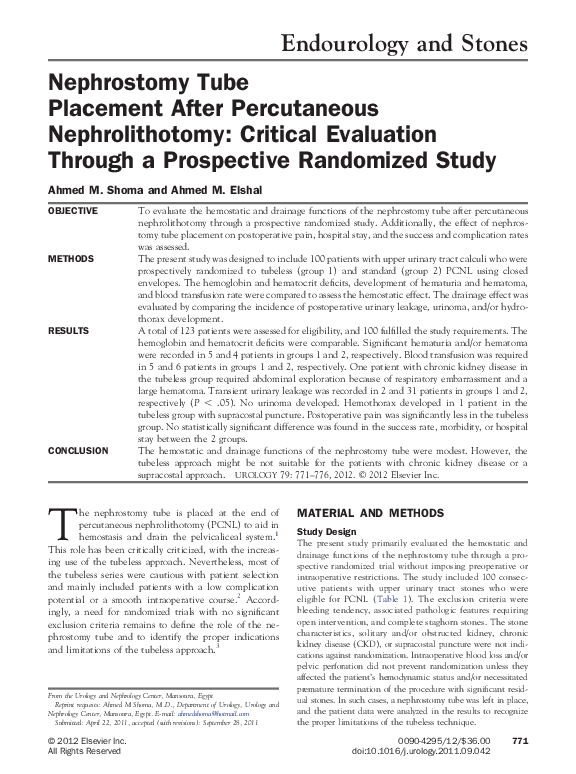 (PDF) Nephrostomy Tube Placement After Percutaneous Nephrolithotomy ...