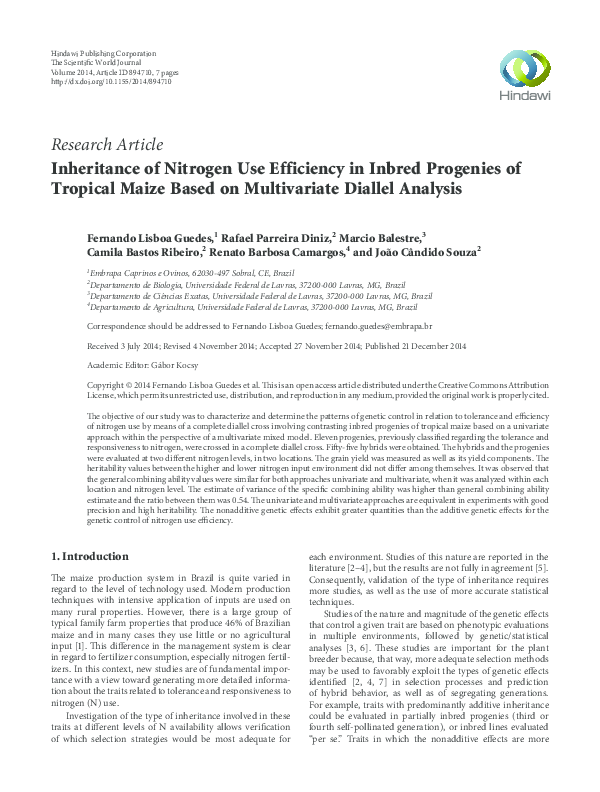 (PDF) Inheritance of nitrogen use efficiency in inbred progenies of ...
