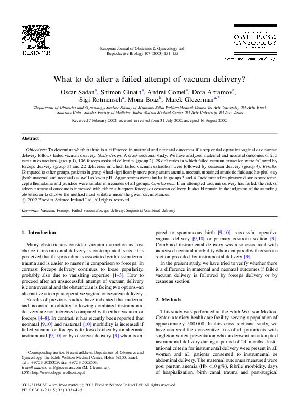 (PDF) What to do after a failed attempt of vacuum delivery? Oscar Sadan Academia.edu