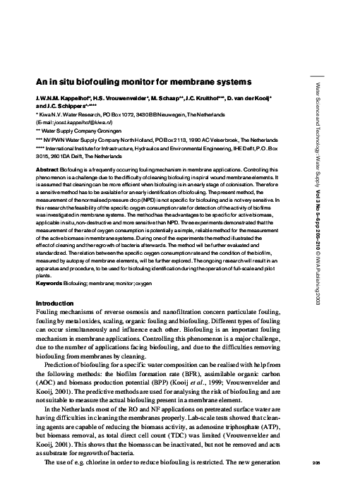 (PDF) An in situ biofouling monitor for membrane systems