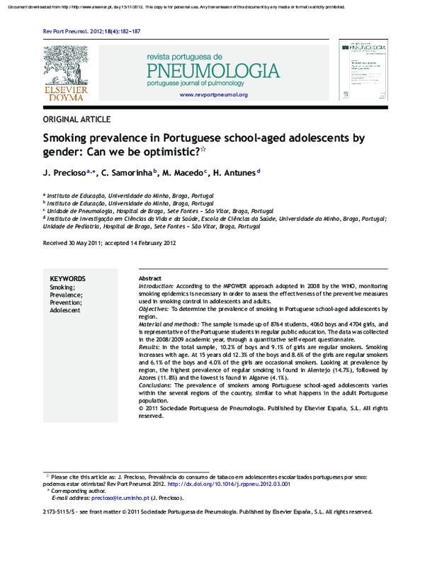 (PDF) Smoking prevalence in Portuguese school-aged adolescents by ...