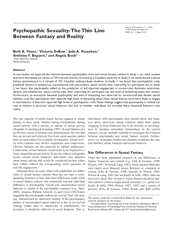 (PDF) Psychopathic Sexuality: The Thin Line Between Fantasy and Reality