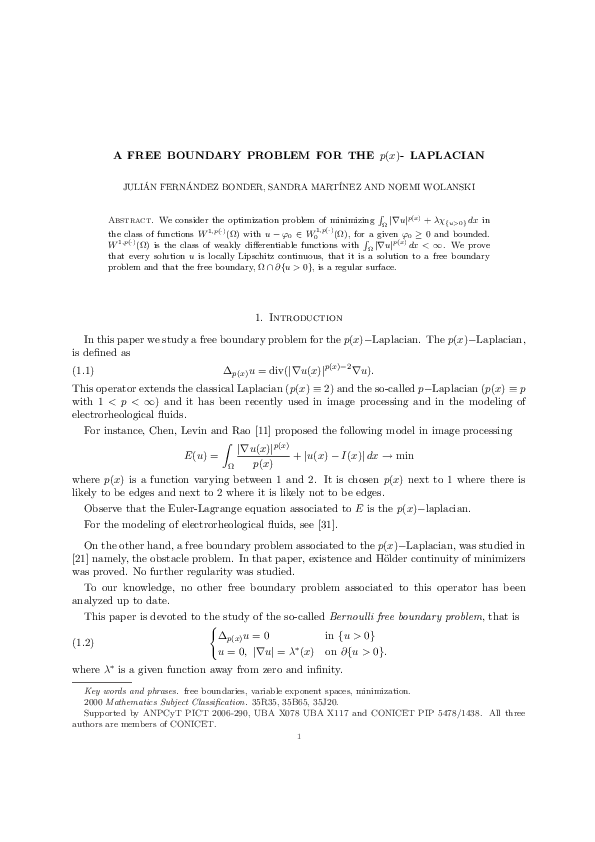 (PDF) A free boundary problem for the -Laplacian