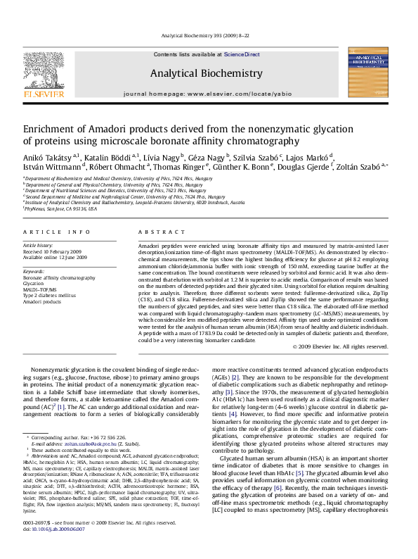 (PDF) Enrichment of Amadori products derived from the nonenzymatic glycation of proteins using