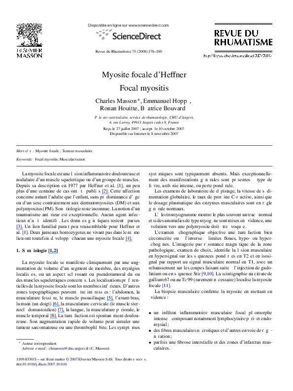 (PDF) Myosite focale d'Heffner Focal myositis
