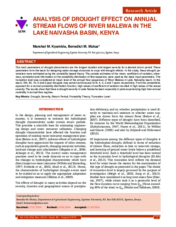(PDF) ANALYSIS OF DROUGHT EFFECT ON ANNUAL STREAM FLOWS OF RIVER MALEWA ...