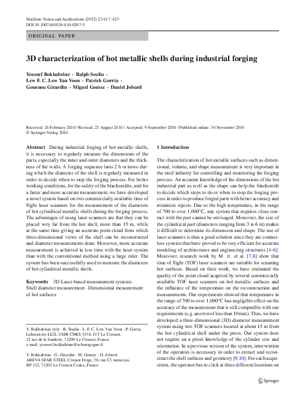 (PDF) 3D characterization of hot metallic shells during industrial forging