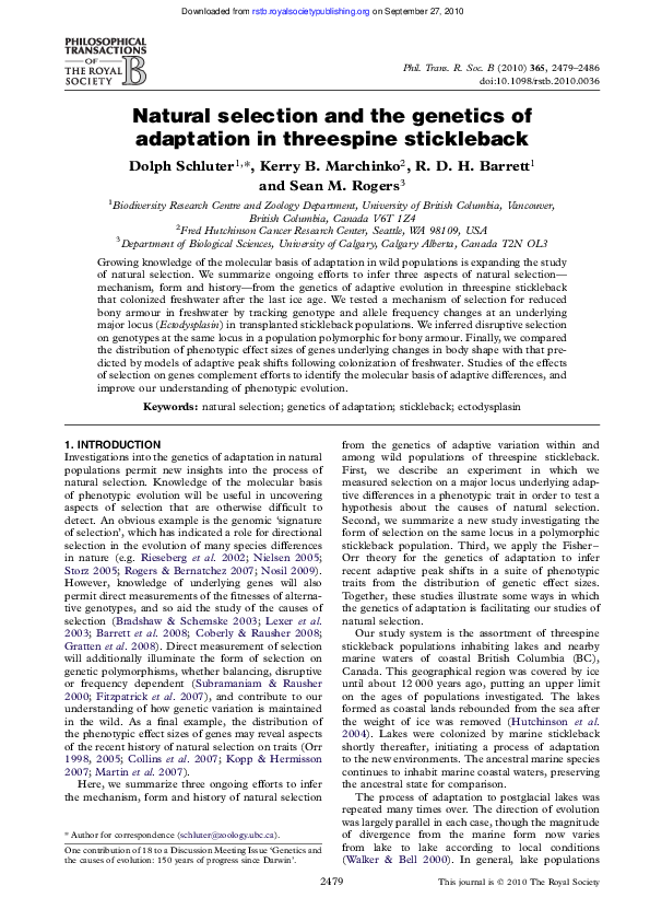 (PDF) Natural selection and the genetics of adaptation in threespine ...