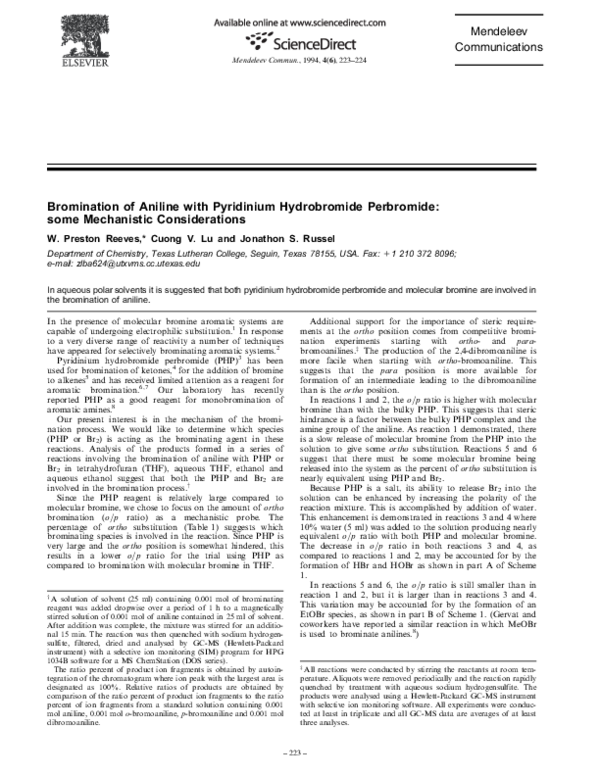 (PDF) Bromination of Aniline with Pyridinium Hydrobromide Perbromide ...