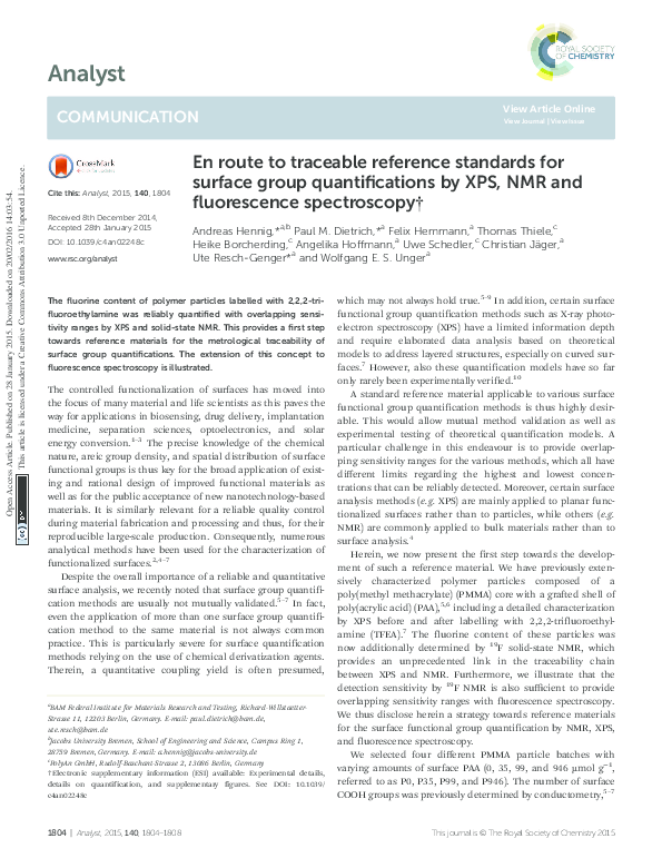 (PDF) En route to traceable reference standards for surface group