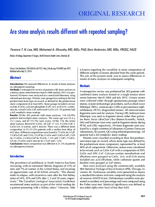 (PDF) Are stone analysis results different with repeated sampling?