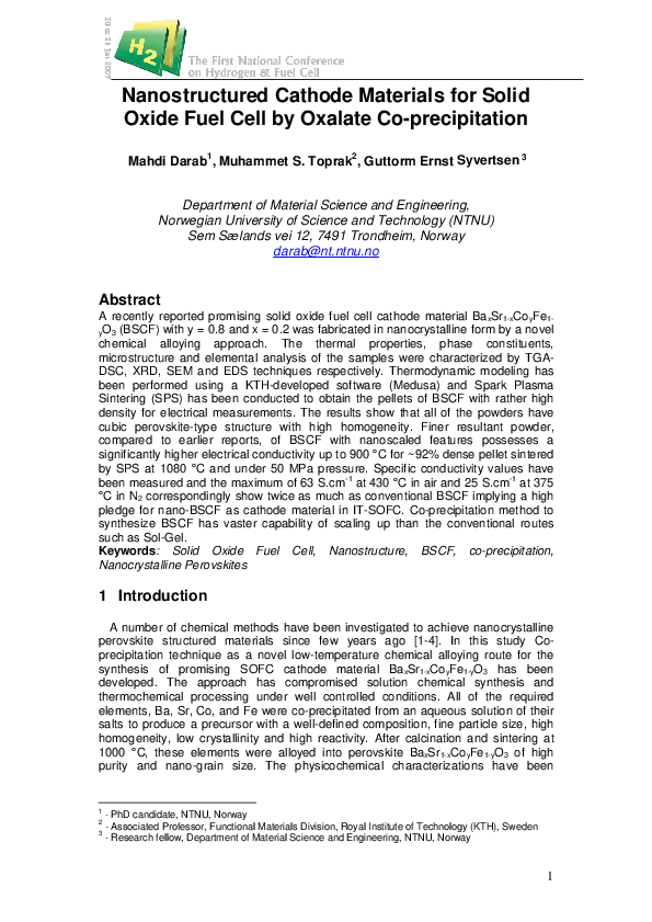 (PDF) Nanostructured Cathode Materials for Solid Oxide Fuel Cell by ...