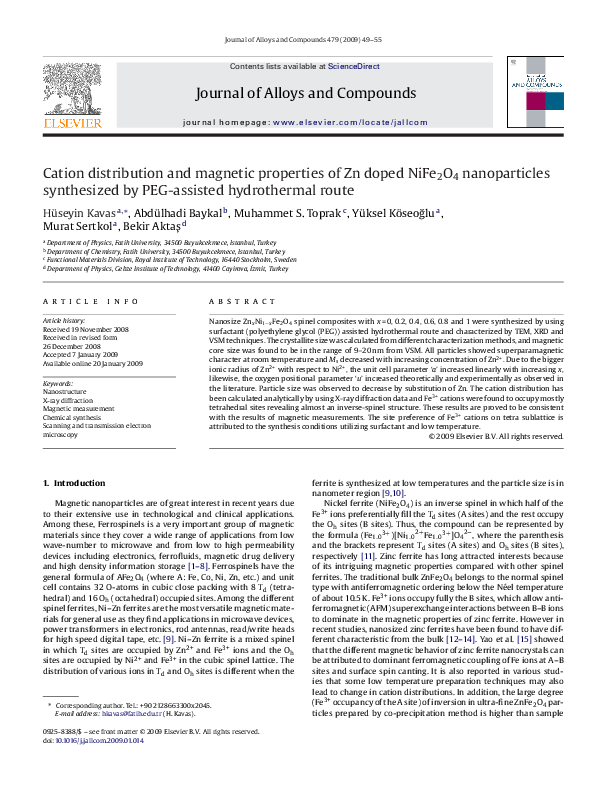 (PDF) Cation distribution and magnetic properties of Zn doped NiFe2O4 ...