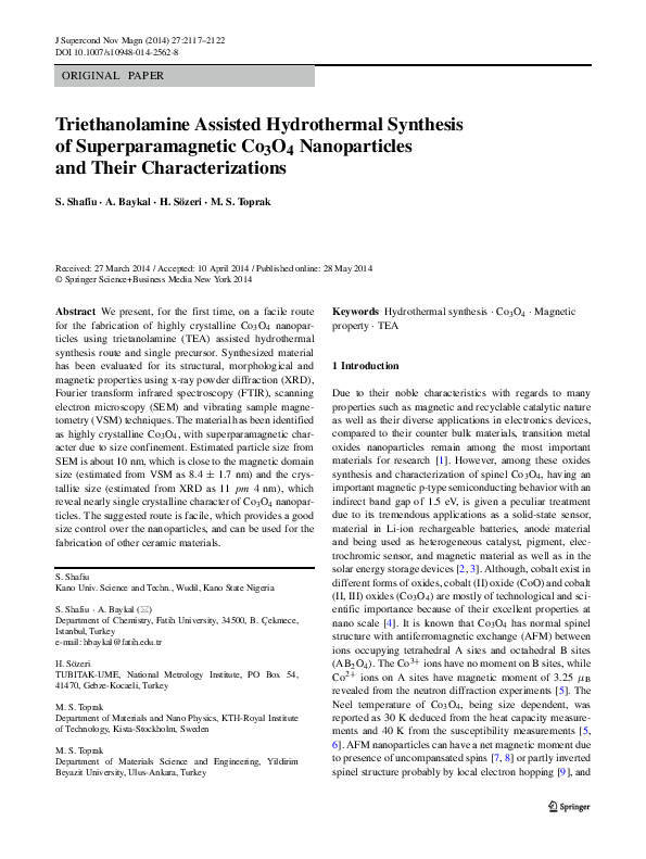 (PDF) Triethanolamine Assisted Hydrothermal Synthesis of ...