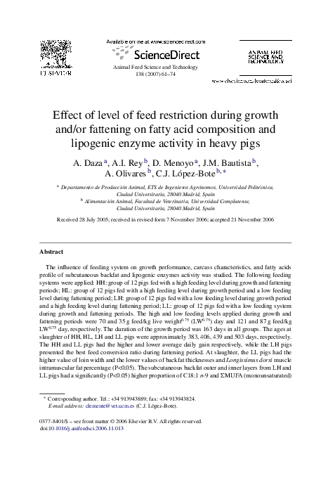 (PDF) Effect of level of feed restriction during growth and/or ...