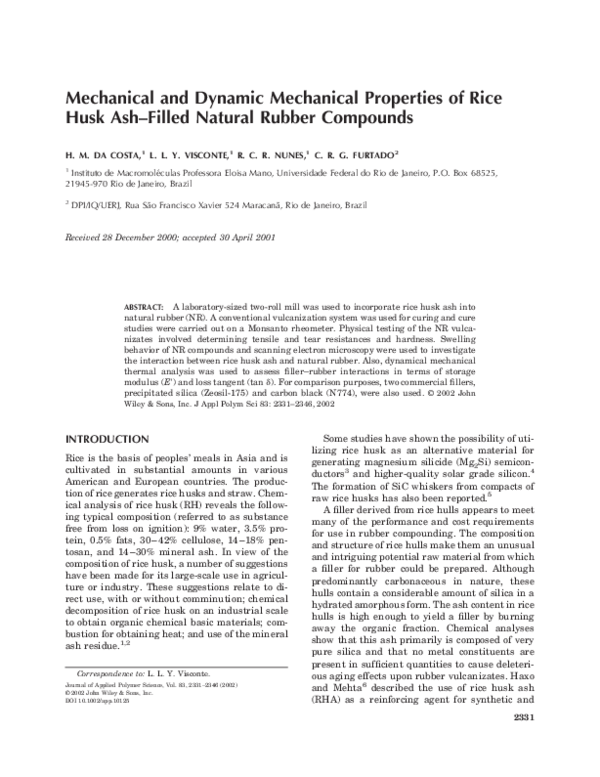 (PDF) Mechanical and dynamic mechanical properties of rice husk ash ...