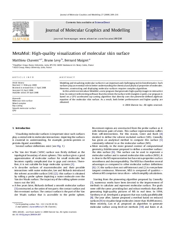(PDF) MetaMol: High-quality visualization of molecular skin surface
