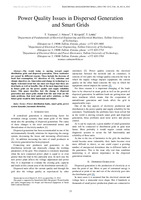 (PDF) Power Quality Issues in Dispersed Generation and Smart Grids