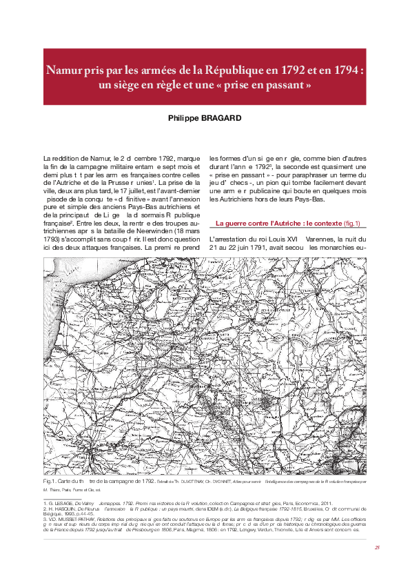 Namur pris par les armées de la République en 1792 et en 1794 : un siège en règle et une « prise en passant », dans Namur de la conquête française à Waterloo (1792-1815), Namur, Les Amis de la Citadelle de Namur / Société royale Sambre-et-Meuse, 2015, p.25-40