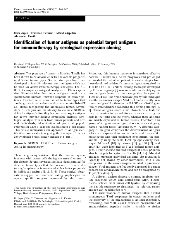 (PDF) Identification of tumor antigens as potential target antigens for