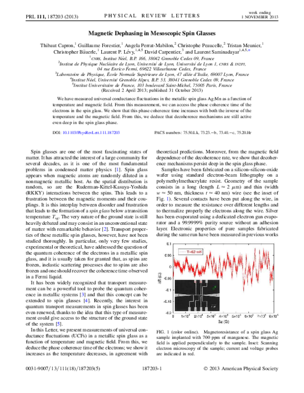 (PDF) Dephasing in Mesoscopic Spin Glasses Laurent