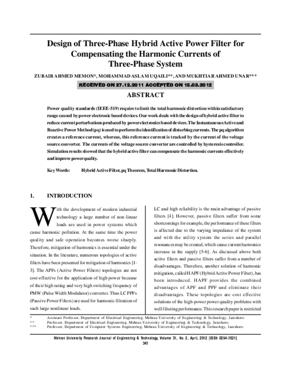 (PDF) Design of Three-Phase Hybrid Active Power Filter for Compensating ...