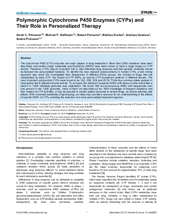 (PDF) Polymorphic Cytochrome P450 Enzymes (CYPs) and Their Role in ...
