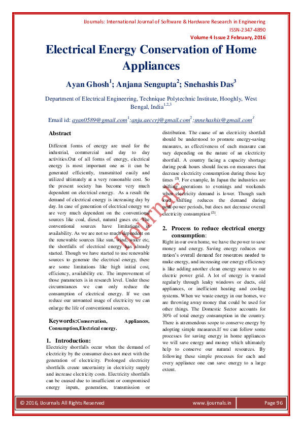 (PDF) Electrical Energy Conservation of Home Appliances Ayan Ghosh