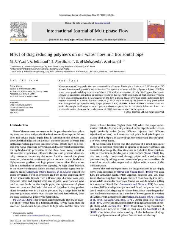 (PDF) Effect of drag reducing polymers on oil-water flow in a ...